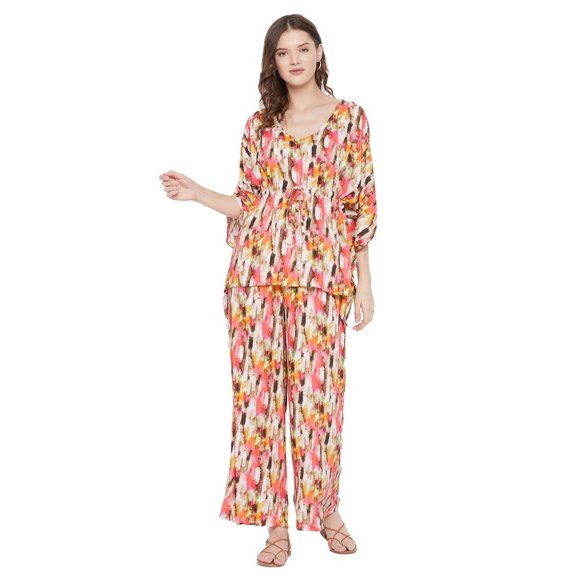 Abstract Printed Cream Color Rayon Co-Ord Set Dress for Women by Gypsie Blu - Picture 12 of 14